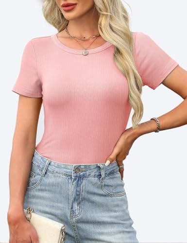 GKBK Womens Short Sleeve Tops Crew Neck Ribbed Slim Fitted Basic Tee Shirts Summer Tops Casual Spring Outfits 2026 Trendy view 3