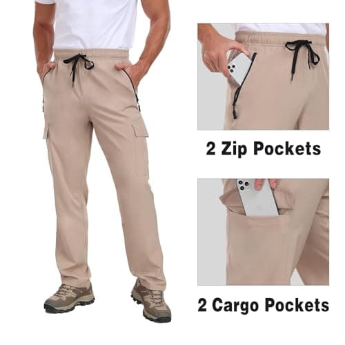 Men's Hiking Pants UPF 50+ Cargo Quick Dry Water Resistant Elastic Waist Zip Pockets Travel Work Lightweight Running view 5
