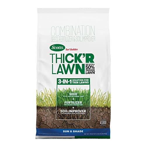 Scotts Turf Builder Thick'R Lawn Sun and Shade, Combination Seed, Fertilizer and Soil Improver, Thickens Thin Grass, 40 lbs.
