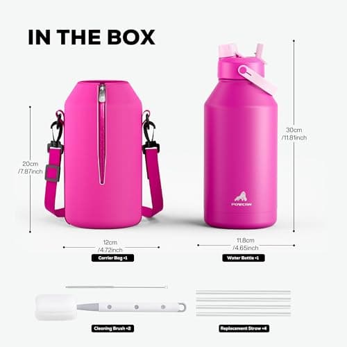 POWCAN 64 oz Insulated Metal Water Bottle for Women: 2-in-1 Straw & Spout Lid, Keep Cold 48H, Leakproof, Carrier Bag, Half Gallon Stainless Steel Water Bottle for Sports, Travel, and Fitness (Peony) view 3