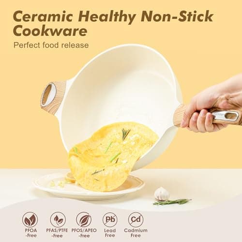 SENSARTE Ceramic Nonstick Frying Pan Skillet with Lid, 12 Inch Large Deep Frying Pan, 5 Qt Saute Pan, Induction Pan, Healthy Non Toxic Cooking Pan with Helper Handle, PFOA PFAS PTFE Free view 3