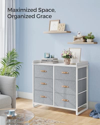 SONGMICS Kids Dresser with 6 Drawers, Boys Girls Dresser, with Water-Resistant Tabletop, Storage Organizer Cabinet, for Bedroom Hallway, Gray UGKR101G01 view 4