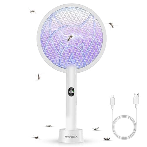Nymrix Electric Fly Swatter 4100V Dual Mode Bug Zapper Racket（Grey,1-Pack） | Mosquito Killer with 1800 mAh Rechargeable Battery, Purple Light, Usb-C charging and 3-Layer Safety Mesh for Indoor & Outdoor — image 1