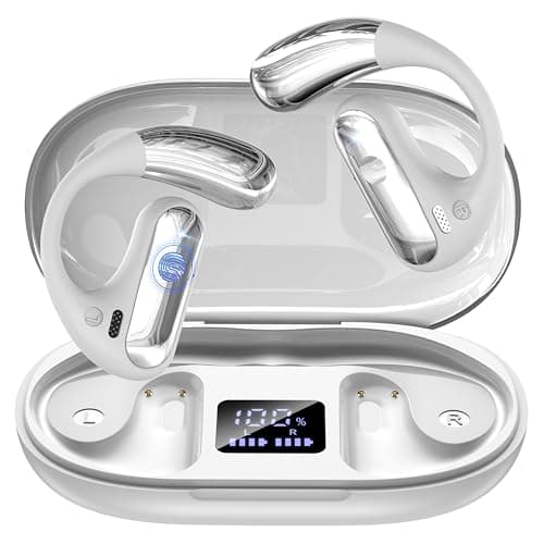 Open Ear Headphones, Bluetooth 5.4 Wireless Earbuds with Ear Hooks, 60H Playtime, AI Clear Call, LED Display Charging Case, IPX7 Waterproof Sports Earphones for Running Workouts Commute, White — image 1