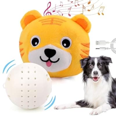 Mity rain Interactive Dog Toys, Active Moving Pet Plush Toy for Dogs, Dog Squeaky Moving Ball Toys with Chewable Plush Cover&Music for Small Medium Large Dogs Chasing (Tiger Pattern)
