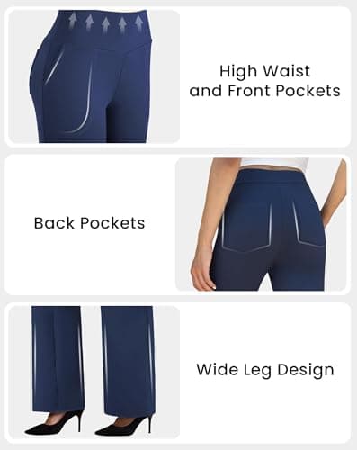 SEAJOJO Yoga Pants Women Wide Leg, High Waisted Stretch Trouser with Pockets for Casual Workout view 6