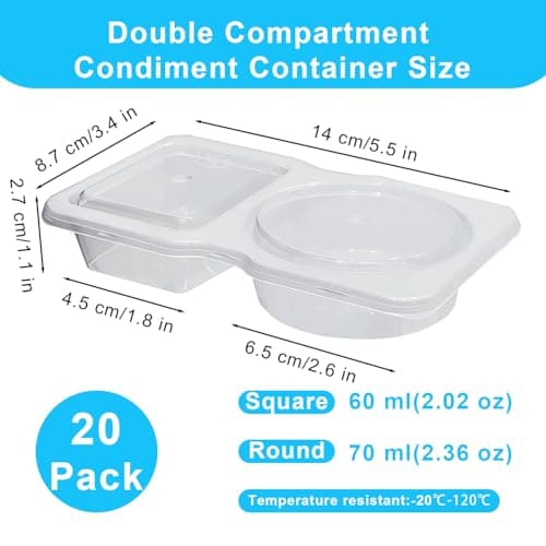 Pure Future 20-Pack 2-Compartment Snack Containers with Lids (40 Pieces) | Reusable Meal Prep Lunch Boxes for Portion Control, Microwave Safe Snack Pack, Ideal for Office, Gym, Travel Use view 2