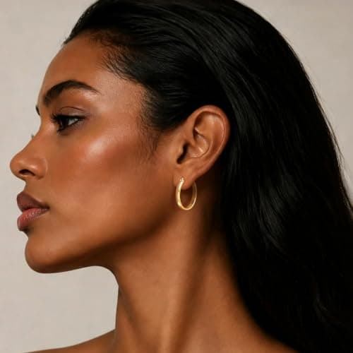 USESMTLE 14K Gold Earrings for Women Gold Hoop Earrings for Women | Lightweight Gold Hoop Earrings 14K Gold Earrings for Women Radiant Gold Hoop Earrings for Women Latch-Back 15/20/25/30/40mm view 6