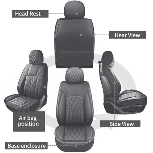 crossmiles Car Leather Seat Cover，Protector Seat Waterproof Automotive Seat Covers Full Sets Super Breathable Universal Fit Cover for Most Car Fount and Back，（Grey-Wave，5pcs） view 6
