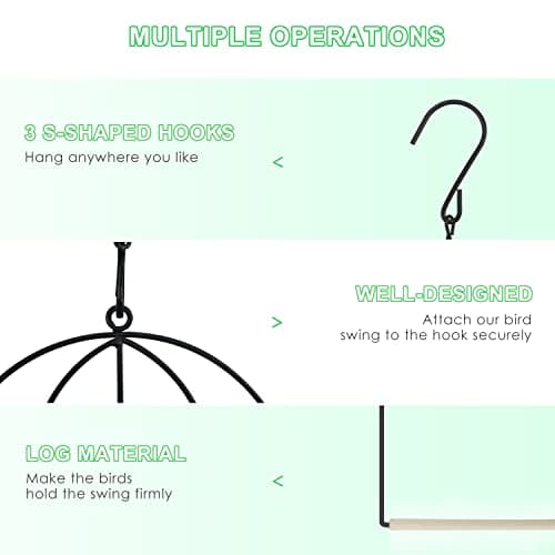 MIXXIDEA 3PK Hummingbird Perch, Hummingbird Swing with Metal Frame, Bird Swing with Wooden Dowel and Hanging Chain,Suitable for Hanging Indoor,Outdoor, Lawn,Patio,Garden view 3