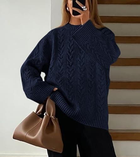Okiwam Women's Oversized Sweaters Crewneck Cable Knit Pullover Casual Loose Fall Outfits Spring Fashion Clothes 2026 view 6
