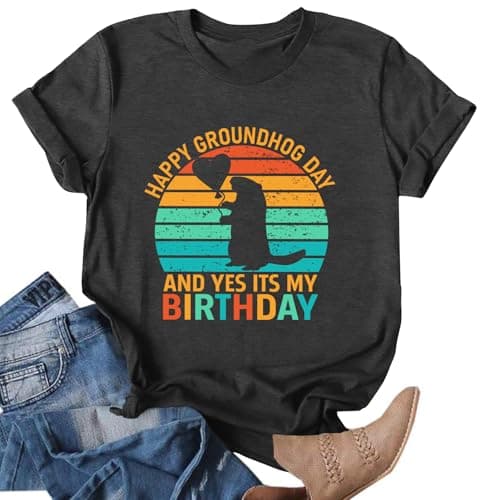Ithalt Groundhog Shirt for Women: Groundhog Day T Shirt Groundhog Day Gifts Tops Woodchuck Shirts — image 1