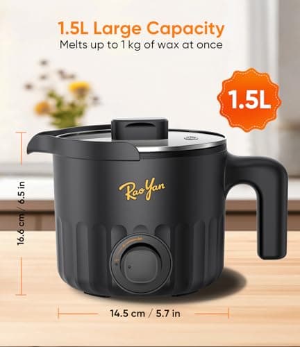 RAOYAN 1.5L Candle Wax Melter with Pour Spout, Wax Melting Pot for Candle Making, Complete Kit for Beginners and Adults with Thermometer, Wicks, Stickers, Centering Device and Stirring Spoon - Black view 6