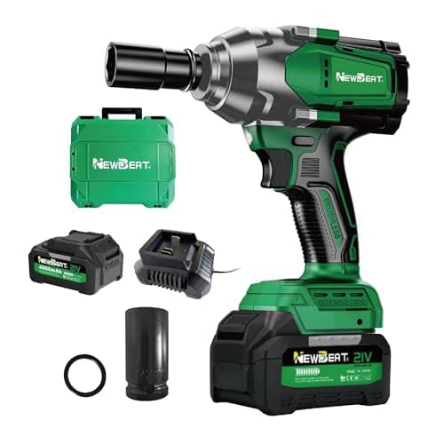 NEWBEAT Brushless Cordless Impact Wrench, 800N.m (590 ft-lbs) Heavy Duty 1/2" Impact Gun, 2-in-1 Impact Drill Combo Kit with Two 4.0Ah Batteries, 3-Speed & Tool Box for Truck, Auto Repair — image 1