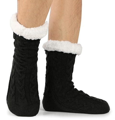 BenSorts Men Fuzzy Slipper Socks with Grippers Non Slip Indoor House Socks Christmas Gifts view 4