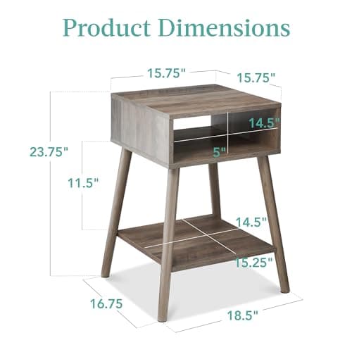 Best Choice Products Mid-Century Modern End Table Set of 2, Side Accent Furniture for Living Room, Den, Sitting Room, Space Saving w/Cubby Storage, Lower Shelf, Pine Wood Legs - Gray Oak view 2
