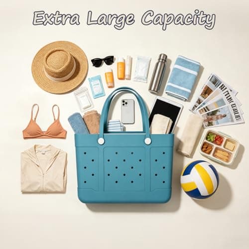 Extra Large Rubber Beach Tote, Waterproof Travel Tote Bag for Womens, X-L Rubber Handbag, Beach Bags Waterproof Sandproof view 5