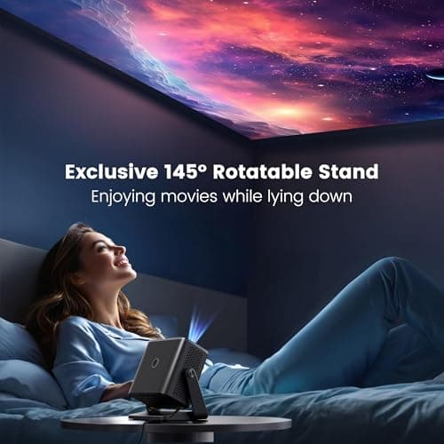 Projector with WiFi and Bluetooth - Mini Projector Short Throw[145°Adjustable-Stand & Electric Focus & Auto Keystone 50% Zoom] PUTRIMS Portable 1080P Home Outdoor Movie Proyector for TV Stick/Phone view 2