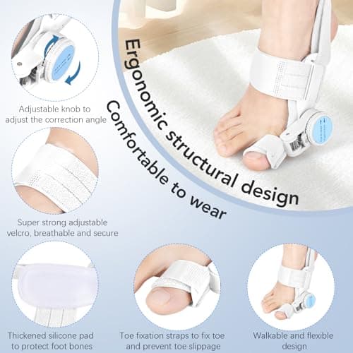 VEVARUN Bunion Corrector for Women Men: Big Toe Straightener Bunion Fix with Adjustable Knob-Orthopedic Bunions Splint Brace Toe Alignment Correction for Hallux Valgus Pain Relief Day/Night 1PCS (White) view 4