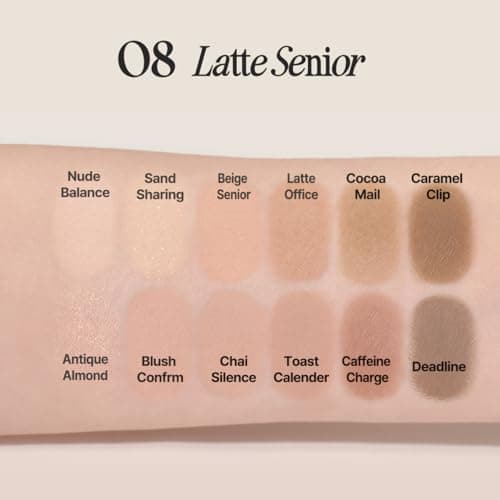 CLIO Pro Eye Palette Air, 12-Color Eye Shadow Palette, Matte Shimmer Mix, Air-Fit Blendable Pigmented Buildable Color, Low Fallout, Warm Brown Nude Neutral Tone, Daily Korean Makeup (08 LATTE SENIOR) view 4