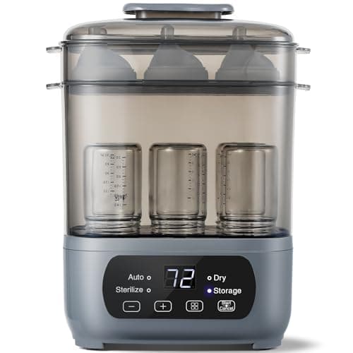 AMZBABYCHEF 4-in-1 Baby Bottle Steamer and Dryer, Electric Steamer with Fast Drying, Universal Fit for All Bottles, LED Touch Screen & Auto Shut-Off Protection (Grey) — image 1