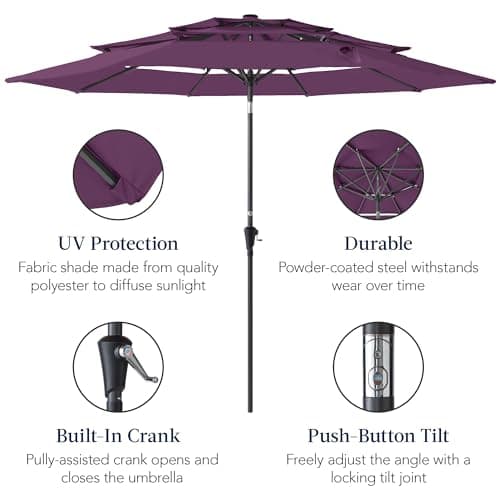 Best Choice Products 10ft 3-Tier Market Patio Umbrella, Outdoor Sun Shade with Tilt, Crank Lift, 8 Ribs for Backyard, Deck, Poolside view 6