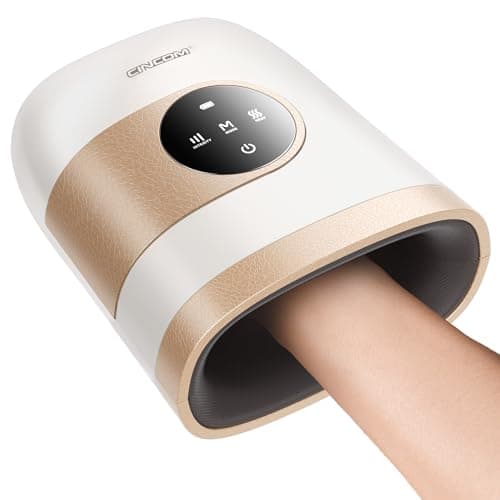 CINCOM Upgraded Hand Massager with Heat and Compression for Arthritis and Carpal Tunnel - Cordless & Rechargeable (Pearl White & Gold)