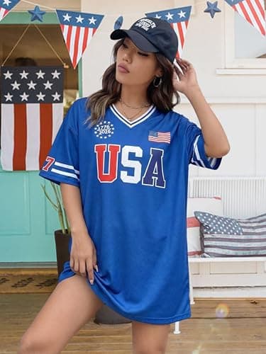 MYHALF 250th Anniversary USA Jerseys for Women - 4th of July Shirts American Flag Graphic Tee Patriotic Baseball Outfits view 3