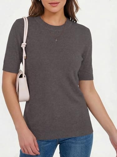 LaGracia Short Sleeve Sweater for Women Wool Blend Crewneck Business Casual Pullover Lightweight Sweaters view 5