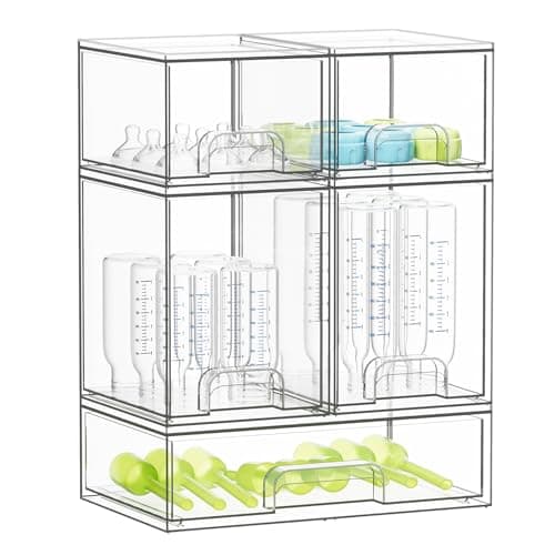 SpaceAid Bottle Storage Organizer Baby - Acrylic Bottles Station Organizer Container, Stackable Clear Drawers for Countertop, Vanity, Bathroom, Cabinet, Pantry Organization, 5 Pack, 2S2M1L, 15.4"H — image 1