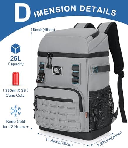 Cooler Backpack 2 Insulated Compartments Leak Proof Beach Coolers Back Pack Waterproof Cooler Bag for Hiking, BBQ Camping, Picnic, Fishing (25L, 36 Cans) view 2