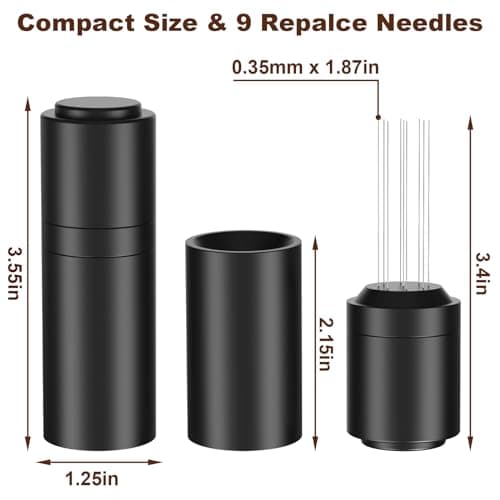 TIVERAIN WDT Espresso Distribution Tools Espresso Stirrer Tool WDT Coffee Distributor for Barista Espresso Machine Accessories 9*0.35mm Espresso Grounds Stirrer with Extra 9 Replaceable Needles,Black view 2
