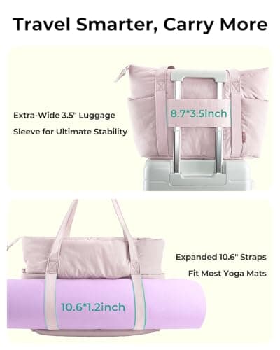 U+U Puffer Tote Bag for Women, Quilted 16" Laptop Work Tote with Yoga Mat Strap & Luggage Sleeve for Travel Gym view 2
