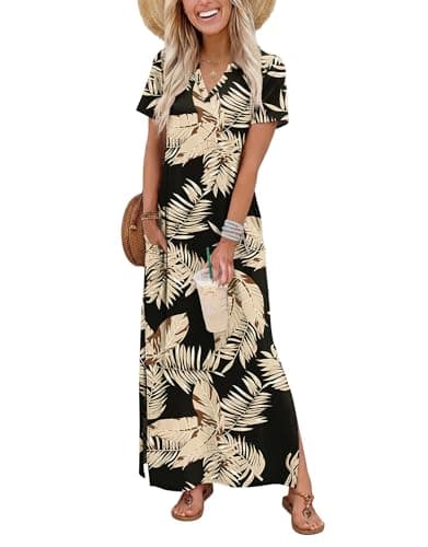 OFEEFAN Summer Dresses for Women 2026 Maxi Dress Short Sleeve Sundresses with Pockets Beach Vacation Spring Outfits — image 1