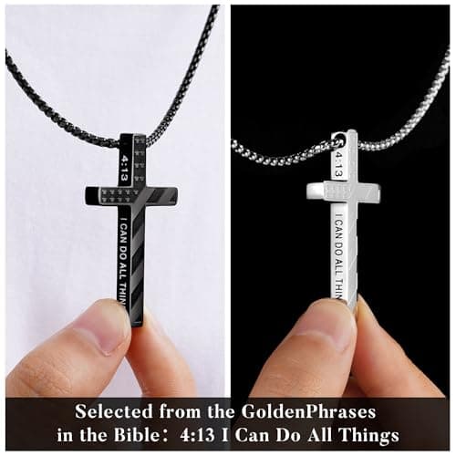 M MOOHAM 2 Pcs Cross Necklace for Men, Silver and Black Cross Pendant view 2