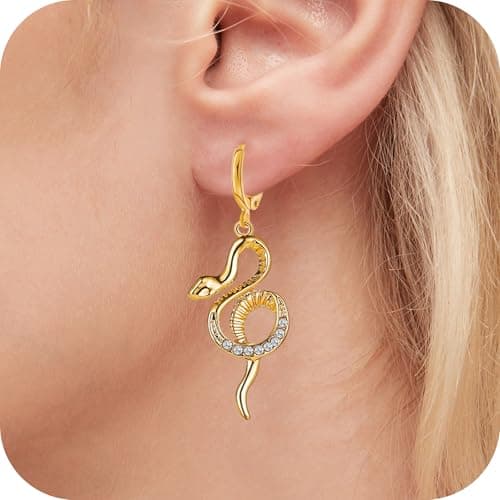 DHZJTSL Halloween Gothic Gold Snake Earrings for Women, Hypoallergenic 14K Gold Plated Goth Snake Shaped Clip On Earrings view 6