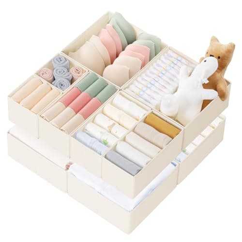 Criusia Drawer Organizer Clothes, 10 Pack Dresser Organizer for Baby Clothes, Underwear, Sock- Foldable Closet Organization and Storage Dividers Bins for Nursery, Bedroom (Beige)