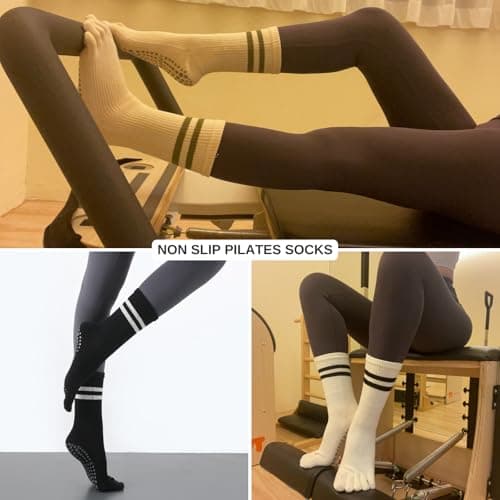 CIENCHENSOX Pilates Socks for Women, Non Slip Yoga Five Toe Grippy Socks for Hospital Barre Sticky Gym Slipper Socks 4 Pairs view 4
