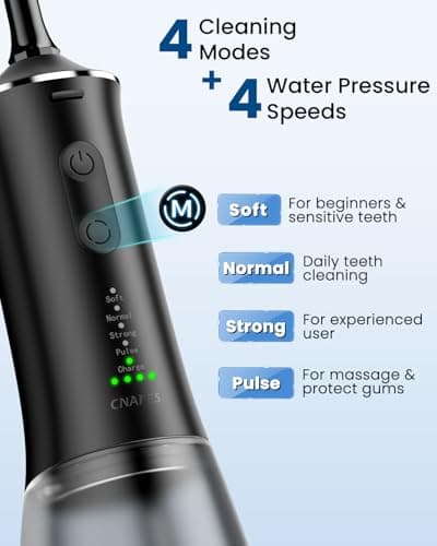CNAPES U-Shaped Water Flosser Cordless for Teeth- 4 Nozzles for 360° Deep Cleaning in 1 Pass, 350ML Large Tank, 16 Pressure Modes, 30-Day, Rechargeable Water Dental Picks for Travel/Braces, Waterproof view 5