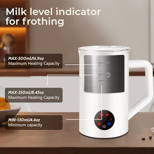 MAISON HUIS Milk Frother, 6-IN-1 Electric Milk Steamer, 20oz/591ml Hot & Cold Foam Maker for Latte & Cappuccino, 550W Fast Heating Stainless Steel Milk Steamer, Hot Chocolate Maker view 5