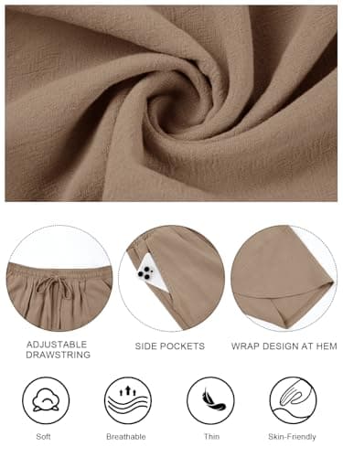 grewley Womens Barrel Harem Linen Pants Wide Leg Pants Baggy Palazzo Drawstring Elastic Waist with Pockets Beach view 6