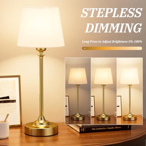 Kakanuo Gold Cordless Table Lamp with Rechargeable Battery, 1 Pack | Touch Stepless Dimming with Memory, 4000mAh Capacity, 3000K Warm Light, for Bedroom, Dining Table, Counter, Living Room view 4