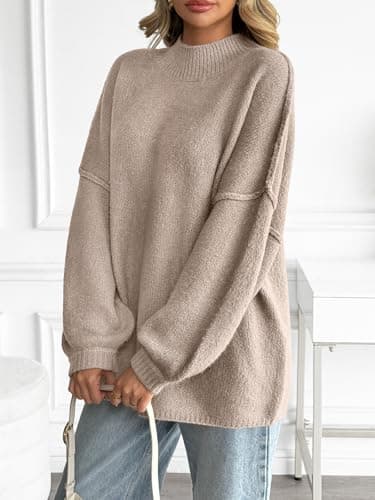 LILLUSORY Womens Oversized Mock Neck Batwing Chunky Fall Sweaters 2026 | Knit Cozy Comfort Soft Material, Casual Pullover, Daily Vacation Street Wear, Trendy Thick Winter Clothes view 3