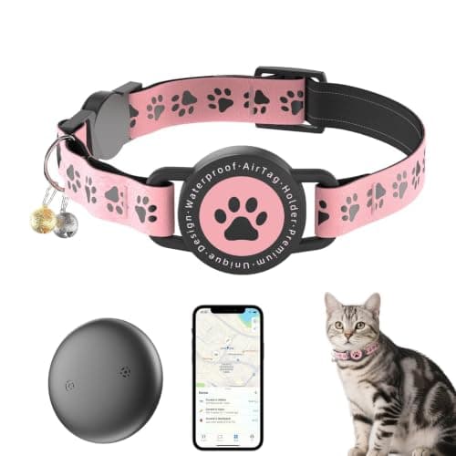 GPS Cat Tracker Collar (iOS & Android), No Monthly Fee Pet Location Pink | Mini Bluetooth Smart Anti-Lost Real-Time Pet Finder Tag Works with Apple Find My & Google Find Hub — image 1