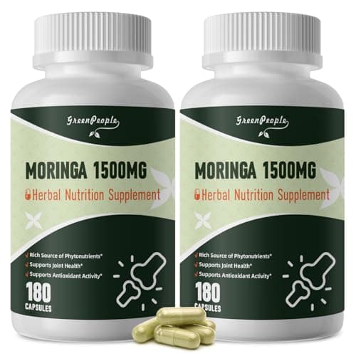 GREENPEOPLE Whole-Leaf Moringa Capsules 1500mg - High Potency 10:1 Moringa Oleifera Leaf Extract - Natural Green Superfood for Energy & Immune Support - Vegan, Non-GMO, Caffeine Free-180 Count-2 Pack — image 1