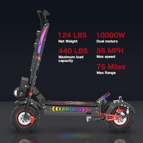 JL86 Off-Road Electric Scooter for Adults, 10000W Dual Motor, 60V 40Ah, Up to 55 MPH, 75 Miles Long Range, 13" Pneumatic Tires, Foldable Commuter E-Scooter view 2