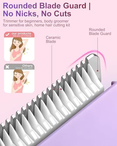 Bikini Trimmer for Women, 2-in-1 Waterproof Painless Body Shaver for Legs, Underarms, Bikini Line with Narrow & Wide Ceramic Blades, 3 Combs, USB Rechargeable, Travel Friendly Gift for Women,Mauve view 3
