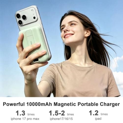 Magnetic Power Bank 10000mAh, Fast Charger with Built-in USB-C Cable(Green) view 5