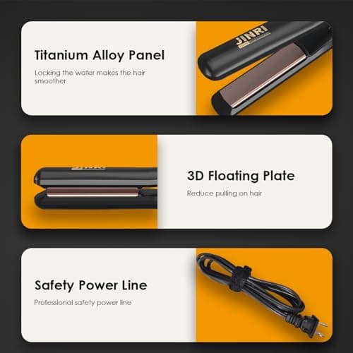 JINRI Hair Straightener, Tourmaline Ionic Flat Iron Hair Straightener & Curls, 360 ° Tail Rotation, 400 ℉, Dual Voltage, 100-240V, with Lock Key for Easy Storage (Black, 0.8 inch) view 6