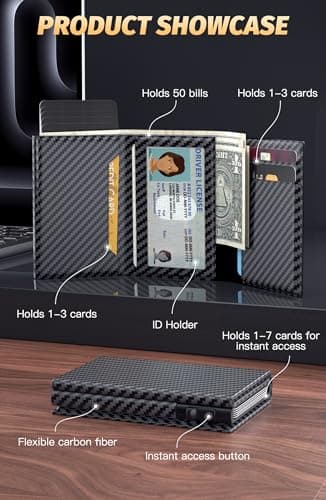 FIYUM Wallet for Men, Minimalist Wallets with Cash Pocket & 9-13 Cards, ID Window Metal Case Smart Slim Pop Up Credit Card Holder Flip with Magnetic Closure RFID Blocking Trifold Wallet with Gift Box view 6